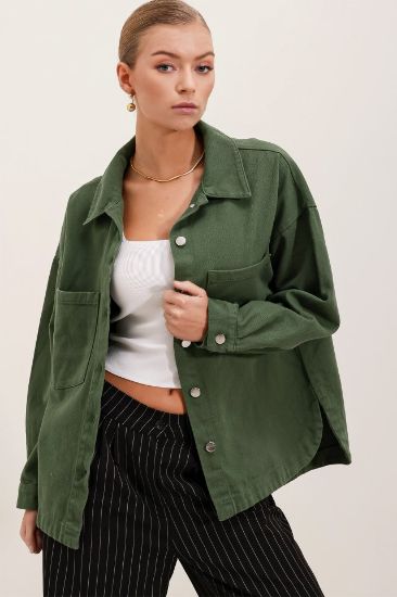 20192 Oversize Gabardin Gömlek Ceket - Haki resmi